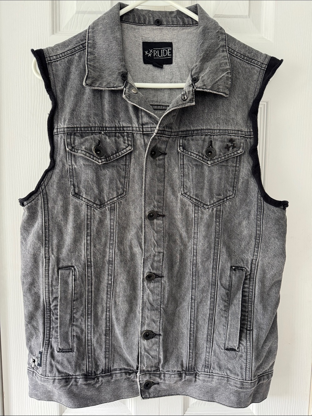 RUDE Men's Washed Black/Grey Denim Vest